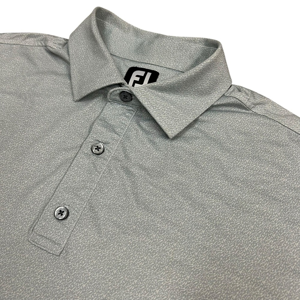 FootJoy Golf Polo Large Grey Cantigny Golf Short Sleeve Micro Print‎ Shirt